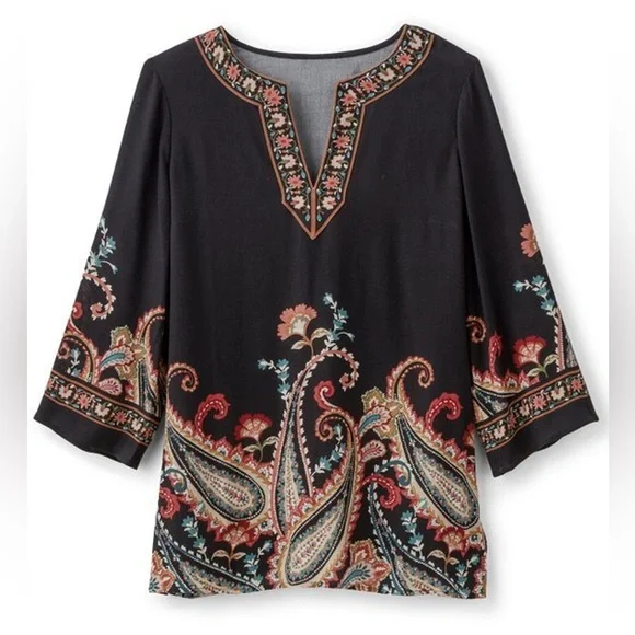 Soft Surroundings Elma 3/4 Sleeve Floral Paisley Top Size XL Bohemian Casual - Picture 5 of 13